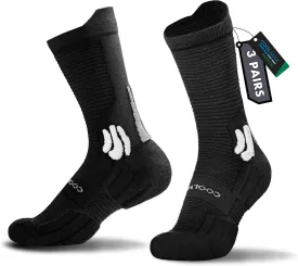 BRISIRA Coolmax Bamboo Viscose Compression Running Socks 3 Pairs Crew Moisture Wicking Anti Blister Athletic Hiking Work Sock