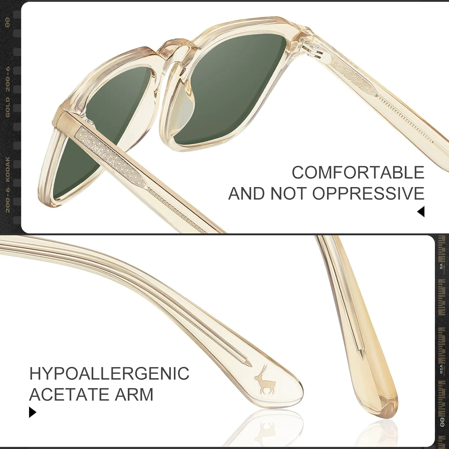 CARFIA Square Sunglasses for Men Polarized Retro 60s Design, Hand-crafted Acetate, UV400 Protection Cool Sun Glasses