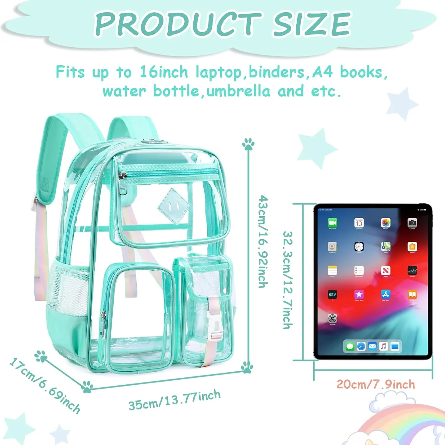 Clear Backpack for School,Heavy Duty PVC Transparent Bookbag for Girls Stadium Approved See Through Backpack