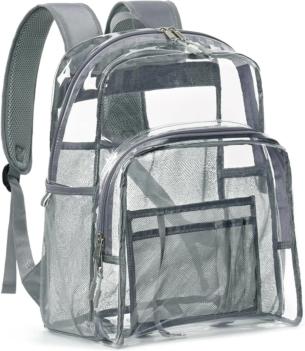 Clear Backpack Heavy Duty, 17 Inch Large TPU Clear Bookbag for Boys Girls Adult, See Through Book Bag Transparent Backpacks with Multiple Pockets for School College Work Casual, Light Grey