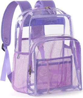 Clear Backpack Heavy Duty, 17 Inch Large TPU Clear Bookbag for Boys Girls Adult, See Through Book Bag Transparent Backpacks with Multiple Pockets for School College Work Casual, Light Purple