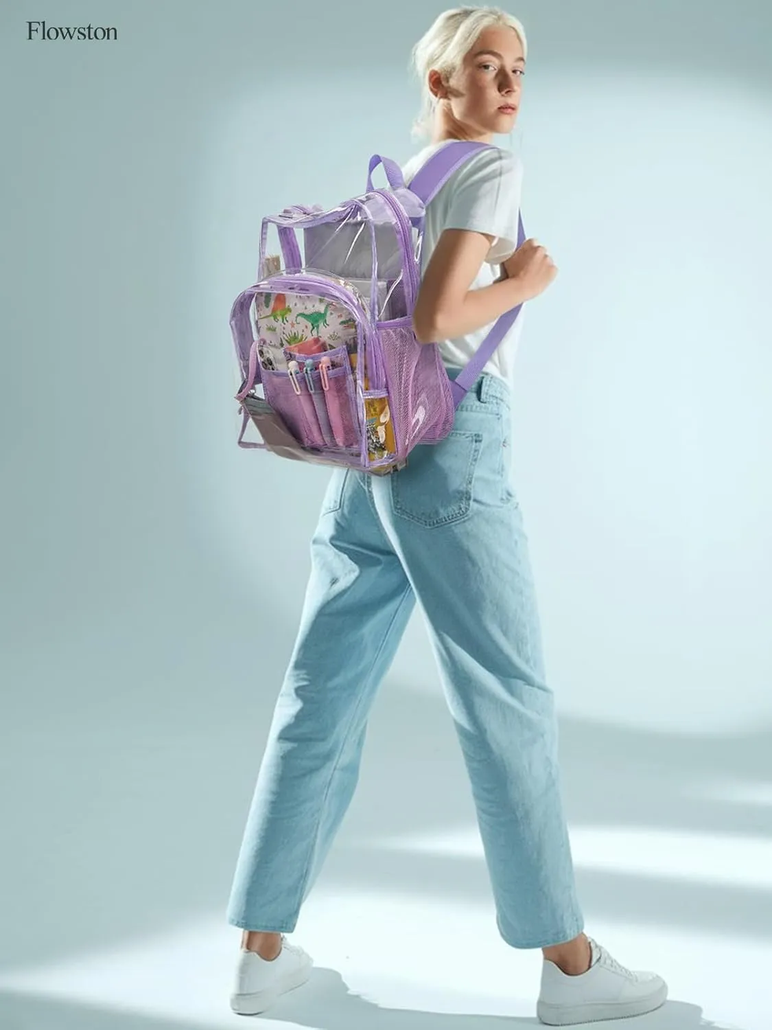 Clear Backpack Heavy Duty, 17 Inch Large TPU Clear Bookbag for Boys Girls Adult, See Through Book Bag Transparent Backpacks with Multiple Pockets for School College Work Casual, Light Purple