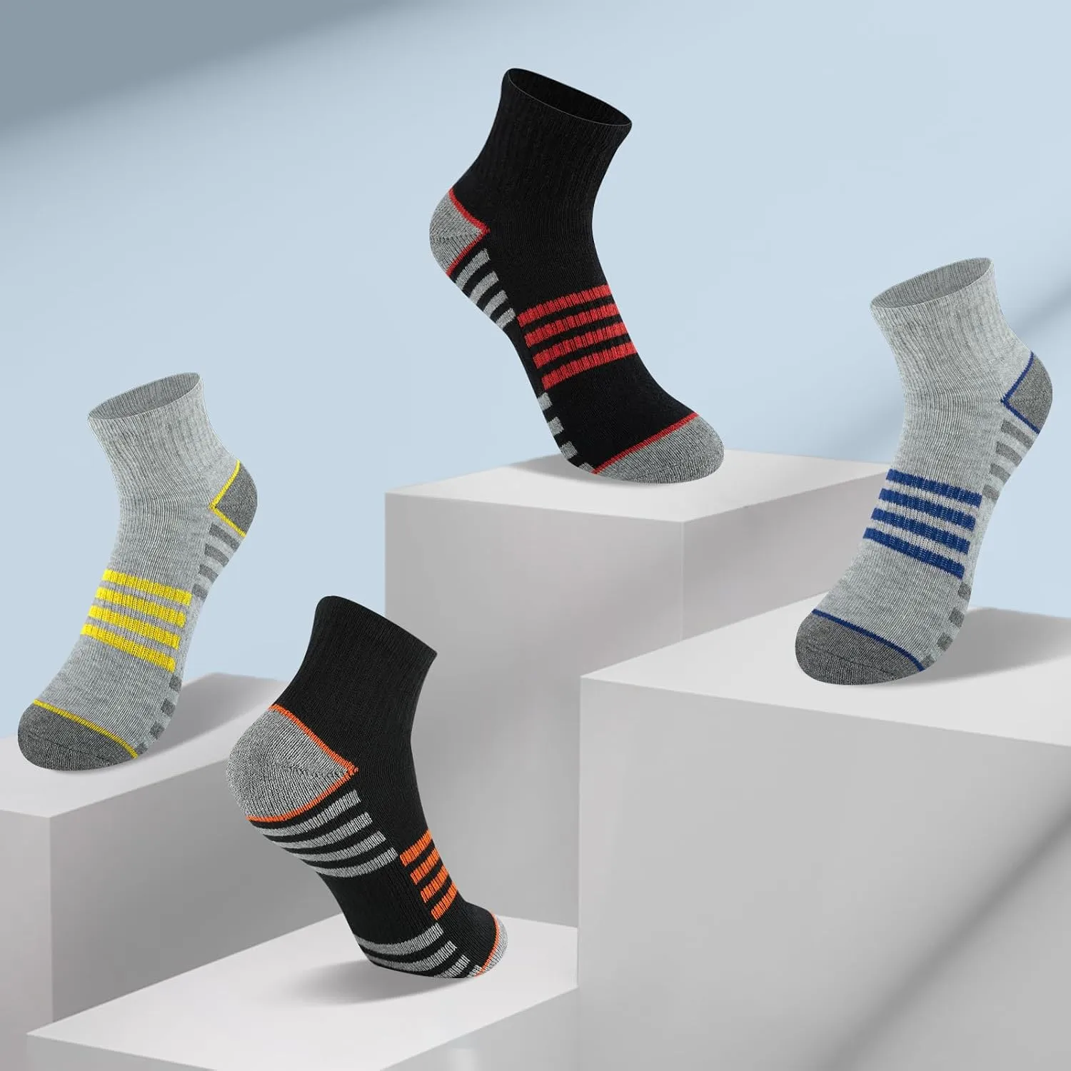 Comfoex Boys Athletic Quarter Socks - Ankle Sports Socks With Cushioned Sole - 6 Pairs, Sizes 4-6, 6-8, 8-10 Years Old