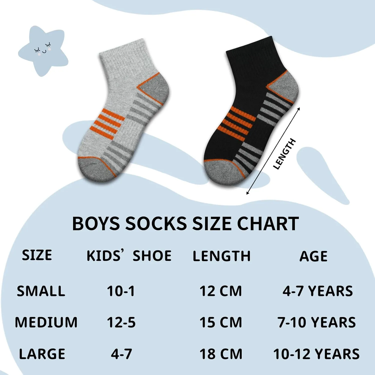 Comfoex Boys Athletic Quarter Socks - Ankle Sports Socks With Cushioned Sole - 6 Pairs, Sizes 4-6, 6-8, 8-10 Years Old