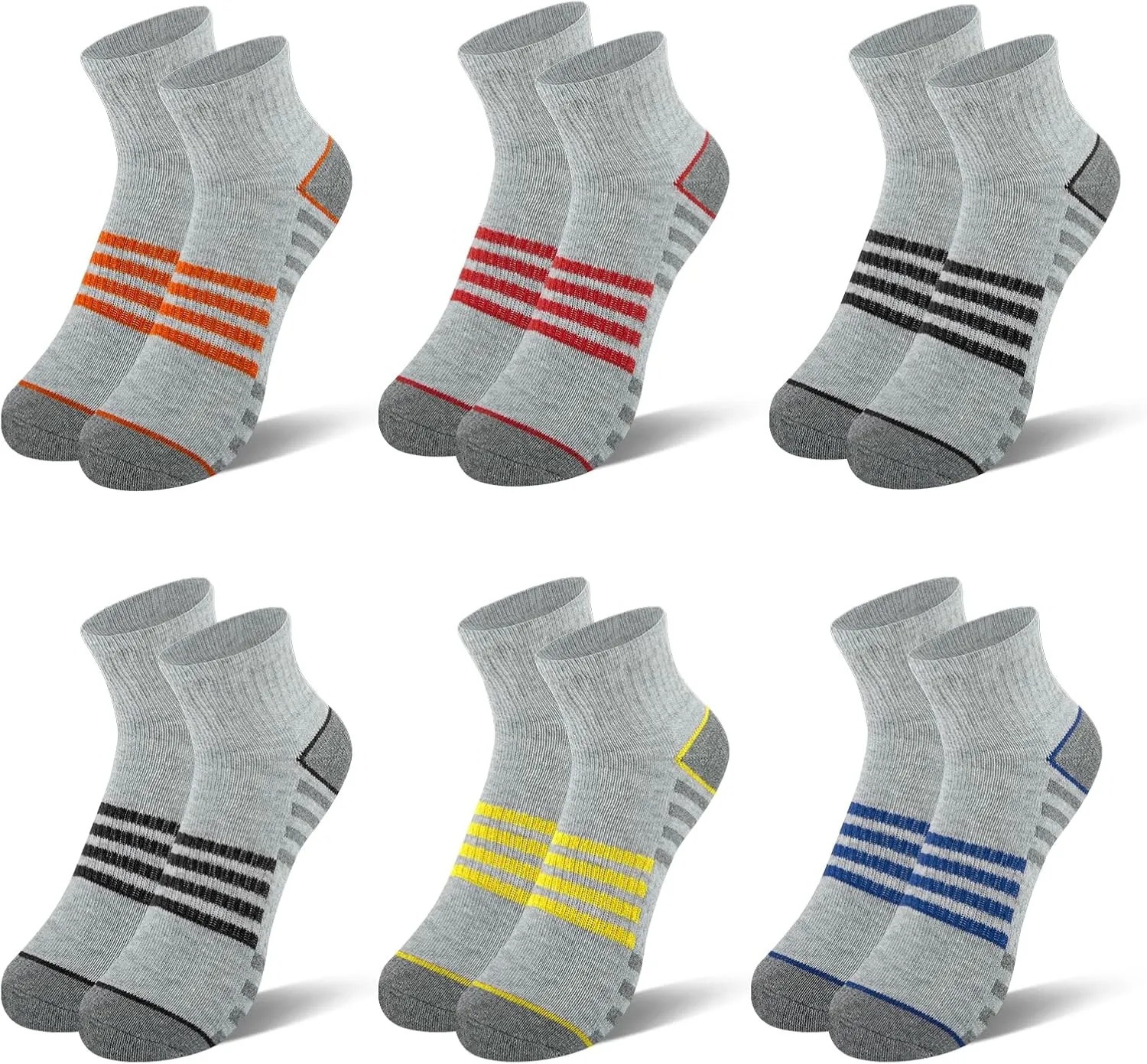 Comfoex Boys Athletic Quarter Socks - Ankle Sports Socks With Cushioned Sole - 6 Pairs, Sizes 4-6, 6-8, 8-10 Years Old