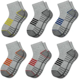 Comfoex Boys Athletic Quarter Socks - Ankle Sports Socks With Cushioned Sole - 6 Pairs, Sizes 4-6, 6-8, 8-10 Years Old