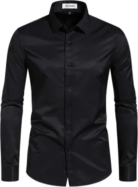 Men's Dress Shirts Stain Sheild Stretch Slim Fit Shirts Wrinkle-Free Formal Business Button Down Shirt