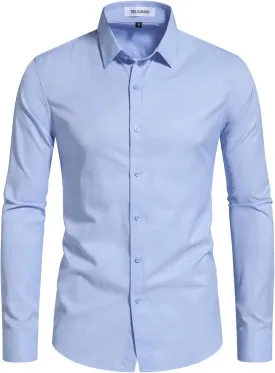 Men's Dress Shirts Stain Sheild Stretch Slim Fit Shirts Wrinkle-Free Formal Business Button Down Shirt