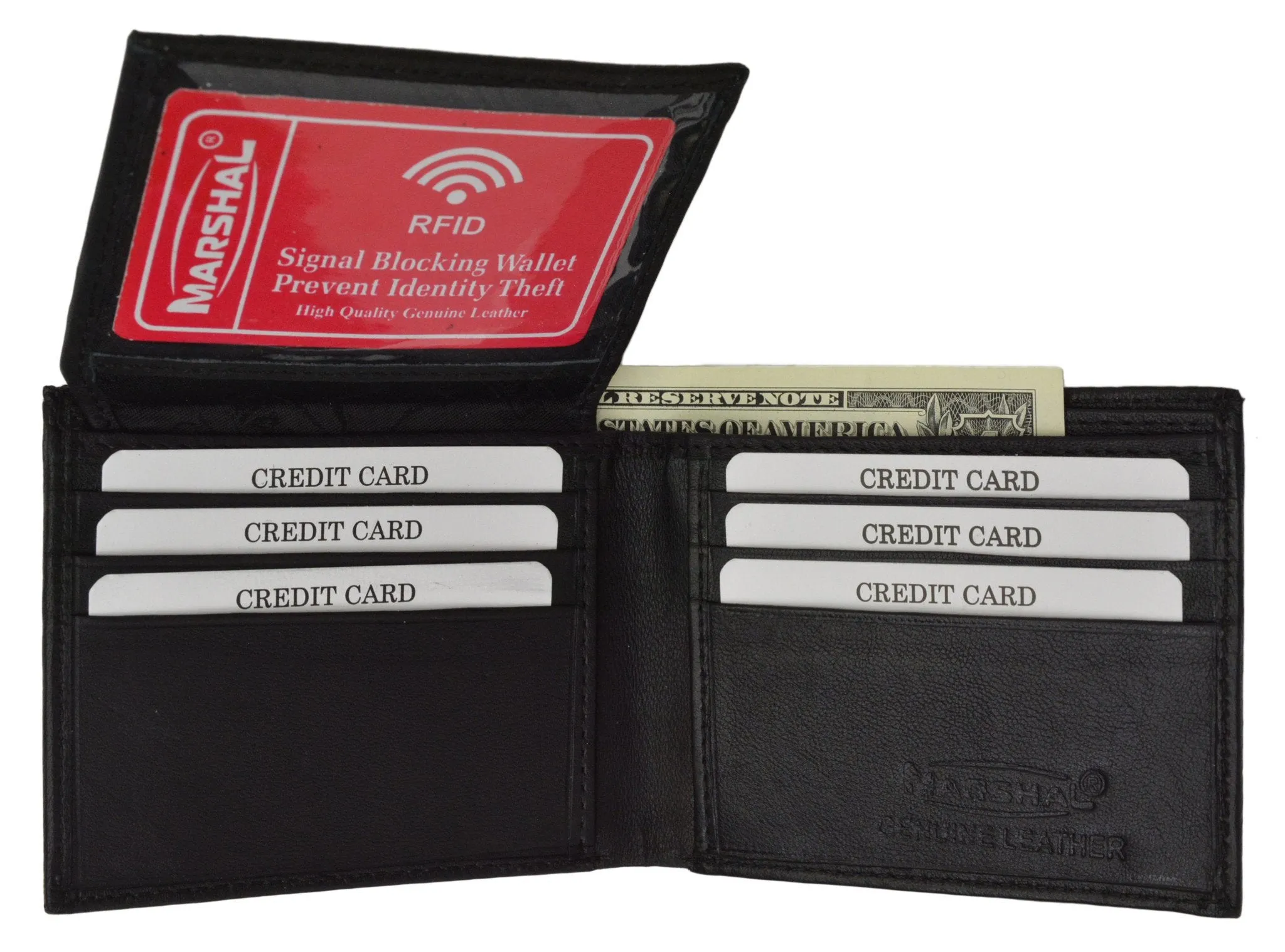 RFID Blocking Men's Premium Genuine Leather Flap Up ID Slim Bifold Wallet RFID P 53