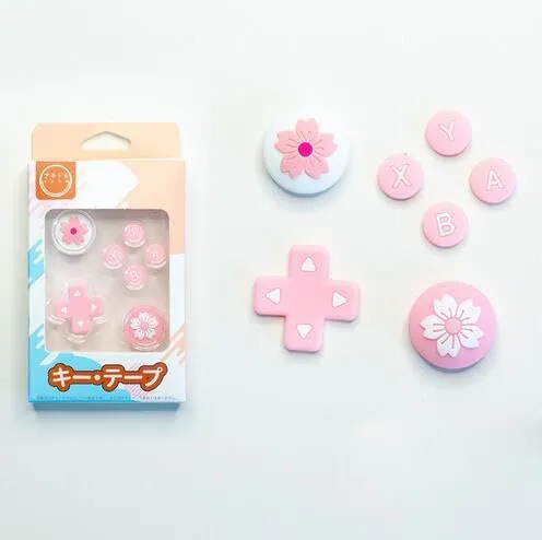 Silicone Joystick Cap Soft D-pad Cross Direction Button ABXY Key Sticker for Switch Lite (Pink)
