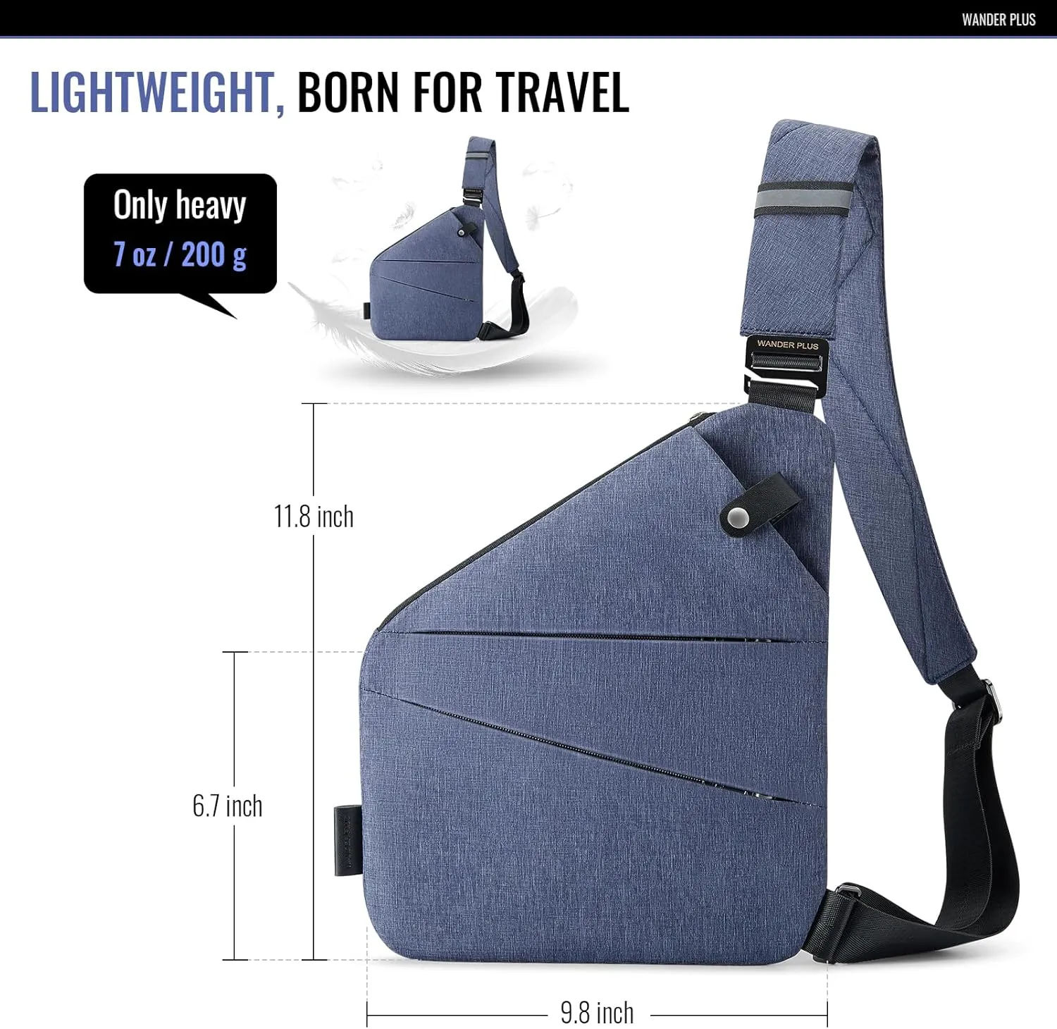 WANDER PLUS? Anti Theft Crossbody Travel Bag for Women Men, Multi-Pocket Crossbody Bag, Slim Sling Bag with Adjustable Strap