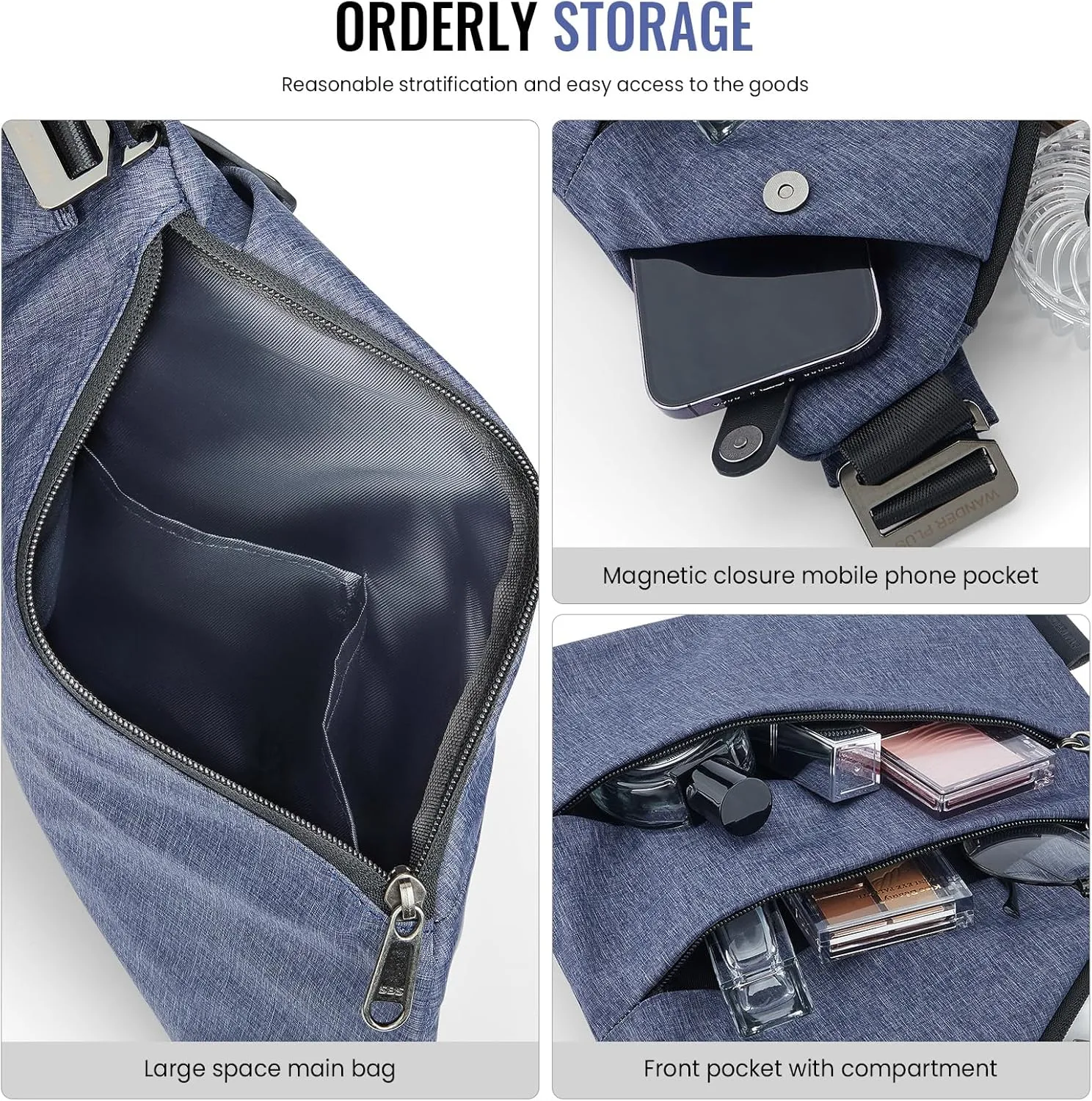 WANDER PLUS? Anti Theft Crossbody Travel Bag for Women Men, Multi-Pocket Crossbody Bag, Slim Sling Bag with Adjustable Strap