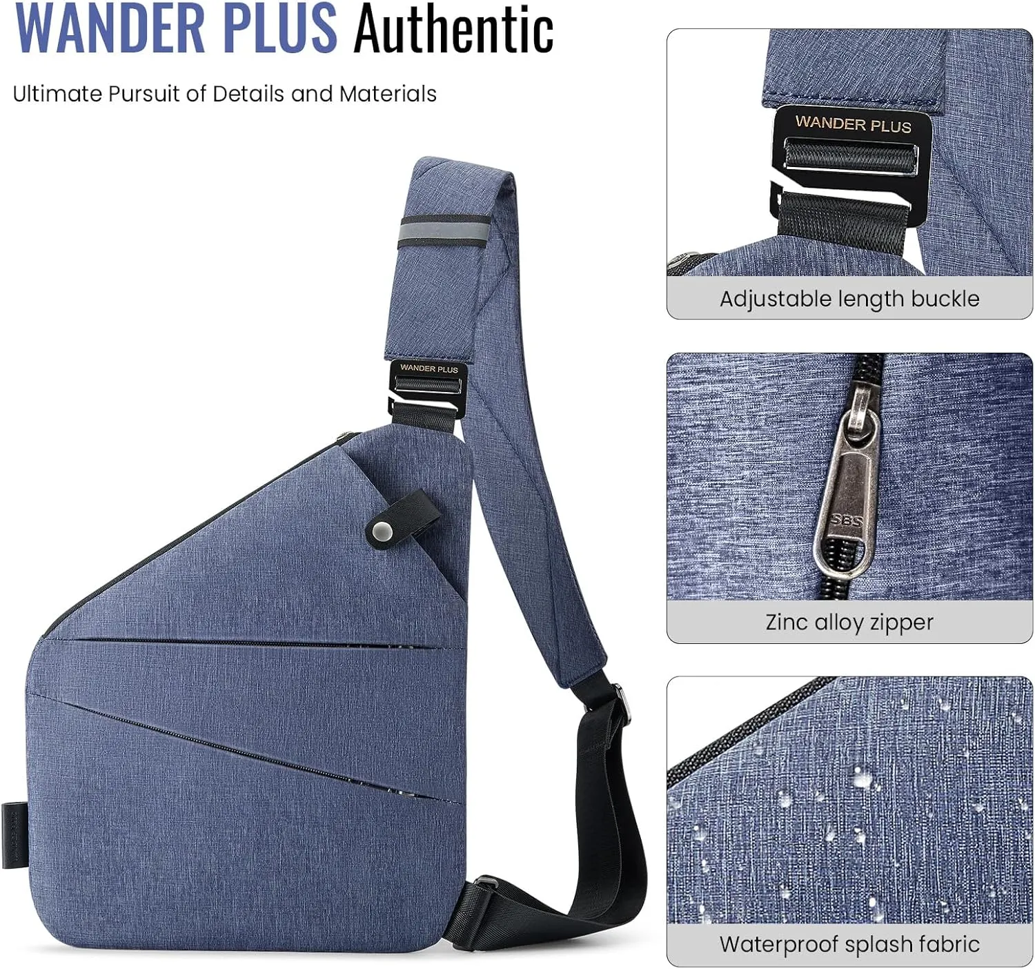 WANDER PLUS? Anti Theft Crossbody Travel Bag for Women Men, Multi-Pocket Crossbody Bag, Slim Sling Bag with Adjustable Strap