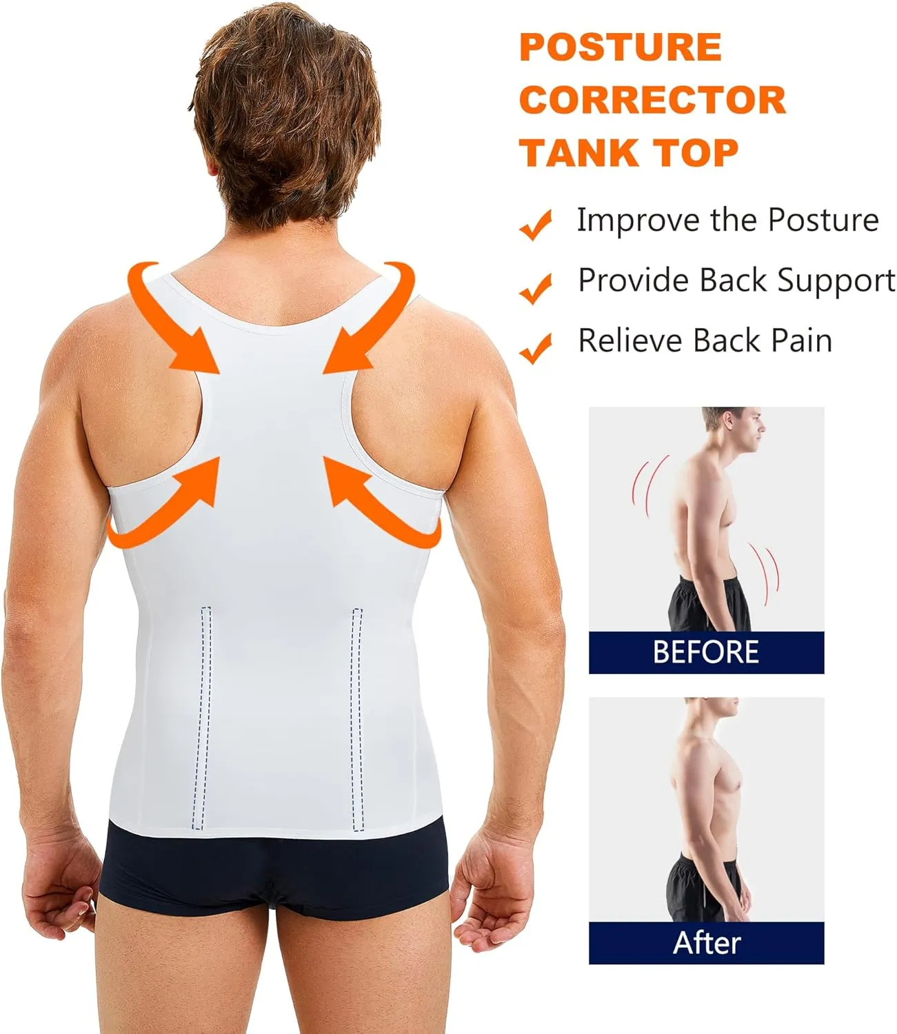 Wonderience Men Shapewear Slimming Body Shaper Compression Shirt Tank top with Zipper Underwear For tummy control